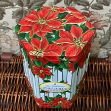 6in hexagonal Christmas Poinsettia flower Biscuit Tin by Churchill's of London