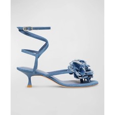 Stuart Weitzman Belize 50 Denim Floral Sandal 6.5 NIB | Kitten Heel Luxury