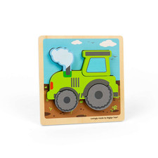 Bigjigs Toys Chunky Lift-Out Tractor Puzzle - 5pcs Wooden Jigsaw For Toddlers