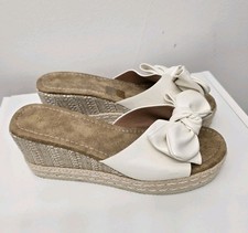 Shein faux leather bow jute wedge open toe espadrilles shoes size 3 ivory