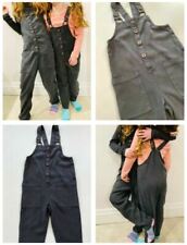 Girls Dungarees Playsuit Charcoal Black Button 3 to 12 Yrs rrp £28 High St Brand