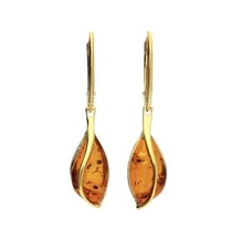 Marquise Amber Earrings Gold Plated Sterling Silver 925 Cognac Gemstone