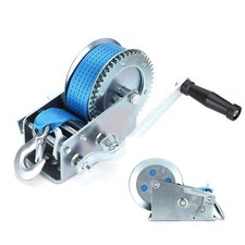 3500 lbs 32.8ft Strap Hand Crank Winch Dual Gear Boat Trailer Manual Heavy Duty