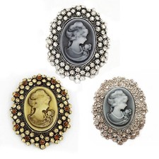 Wedding Party Queen Lady Vintage Victorian Design Cameo Bronze Brooch Pin