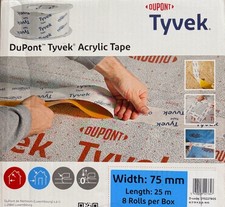 Box of 8 rolls Dupont Tyvek Acrylic Single Sided Tape 75mm x 25m. Fast delivery 