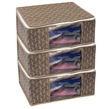 Printed Saree Cover Set of 3 Non-Woven Cloth Storage/Wardrobe Organize Beige