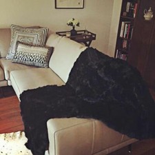 Natural Black Rabbit Pelt Fur Throw REAL FUR SKIN Fur Throw Spread 22"X43" Rug