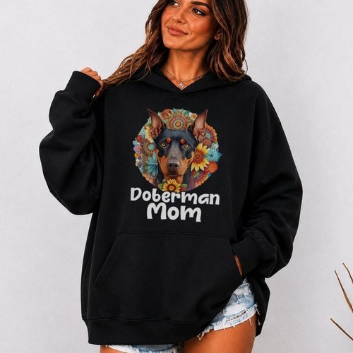 Doberman mom hoodie floral - mom, hoodie,