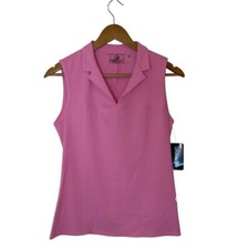 Foray Golf NWT Notched Collar Sleeveless Rib Polo Pink Athletic Golf Top Size M