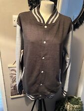 Unisex Varsity Jacket Size L 16  Grey 2 Tone , Popper’s To Fasten. Elastic Cuffs