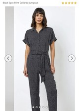 Roman Black White Dot Polkadot Print Collared Jumpsuit Pockets 16 Works Smart