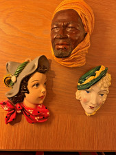 Art Deco Wall Pockets/masks hand painted finish