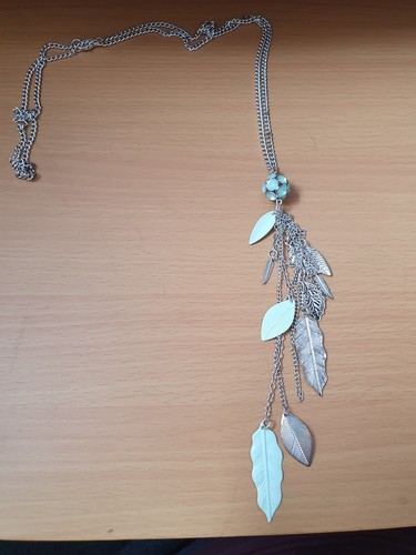 Long silver chain leaf - silver,
