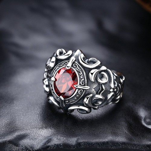 Gothic red heart vine ring - red,
