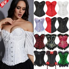 UK Women Lace Up Overbust Boned Corset Burlesque Basque Top Costume Party S-6XL