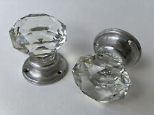 Antique Old Victorian Pair Crystal Cut Glass Nickel Door Knobs Handles (GK113)