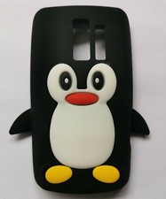 BNIP Fun Kids 3D BLACK Penguin Bird Silicone Phone Case Cover Nokia Asha 205