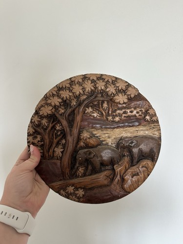 Vintage carved wood elephant - vintage,