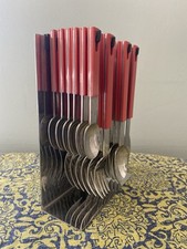 1980's Italian Abert Cutlery Set - 24 Pieces Retro Original Vintage Red handles