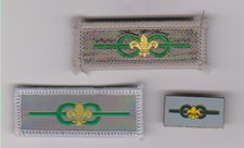 UK Boy Scouts three MEDAL of MERIT and BAR cloth and metal uniform knot badges