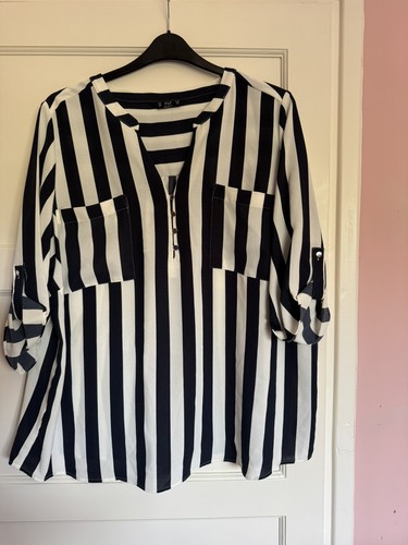 Cream and navy striped - and,