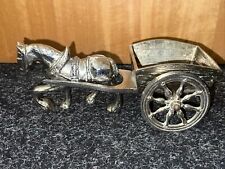 Antique Heavy Silver Horse and Trailer Cart Ornament 1.8kg Unique