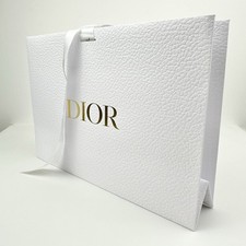 DIOR white paper gift bag with ribbon gold logo Size approx 9.5 x 7 x 3.5”