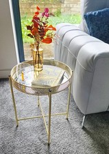 Gold Tray Metal  Coffee Table With Removable Mirrored Tray Top