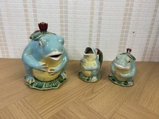 Frog Teapot Classic Majolica Strawberry Bullfrog Tea Pot Milk Jug Sugar Vintage