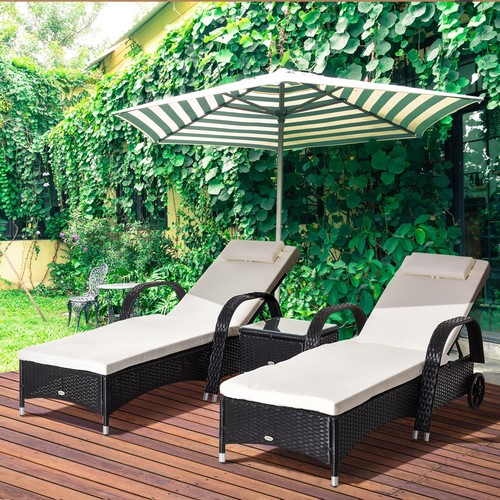 3pc rattan sun lounger wicker - lounger,