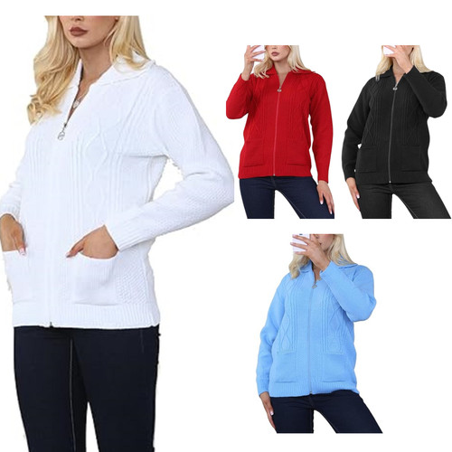 Ladies zip cardigan cable - ladies,