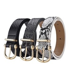 Women Solid Skinny Metal Buckle Snake Print Faux Leather Belt Jeans Waistband