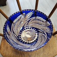 Dark Blue Crystal Bohemian Style Double Layered Cut beautiful bowl 8 inch D