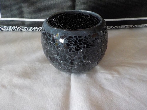 Black crackle glass candle - crackle,