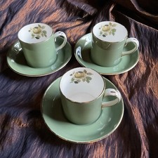 Crown Staffordshire Cups Saucers Green White X3 Coffee Espresso Vintage China