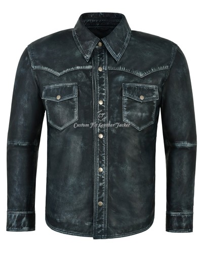 Men real leather - men, navy