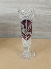 Vintage 1970s German Hofbauer Red Bird Crystal Glass Bud Vase - 16.5 cm
