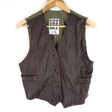 Vintage Womens Brown Leather Waistcoat Biker western SZ 14   (V1456)