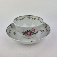 Antique 18thC New Hall Tea Bowl And Saucer Painted With Flowers #3