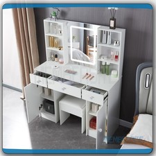 White Dressing Table Vanity Makeup Desk With Smart LED Mirror Drawers And Stool