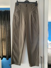 Massimo Dutti Women’s Pleat Front High Waist Olive Trousers Eu40 (Approx Uk 12)
