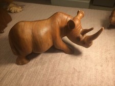 Hand Carved Wooden Rhino -30cm