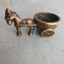 Vintage Collectable Decorative Brass Ornament Donkey & Cart Match Holder 