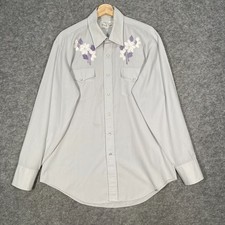 VTG Silver Spur Western Shirt Mens 17" neck Grey Floral Embroidered Pearl Snap