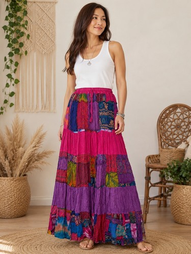 Womens boho patchwork maxi - patchwork,