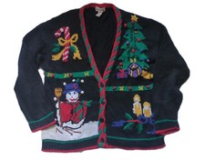 Women's Vintage Christmas Cardigan Knotted Rosanna Large Cosy Snowman Tree