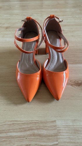 Orange patent ankle strap - orange,