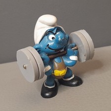 Vintage WEIGHTLIFTER Hefty Schlumpf Smurf Toy Peyo Schleich 1980s W.Germany