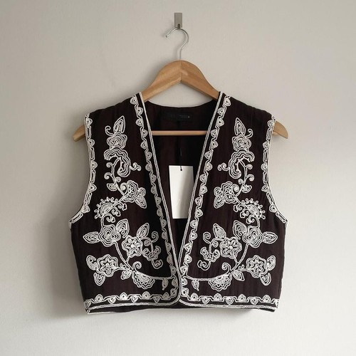 Zara brown embroidered open - embroidered,