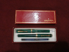 Sheaffer Green Marble Fountain Pen gold nib and Ballpoint Pen Set